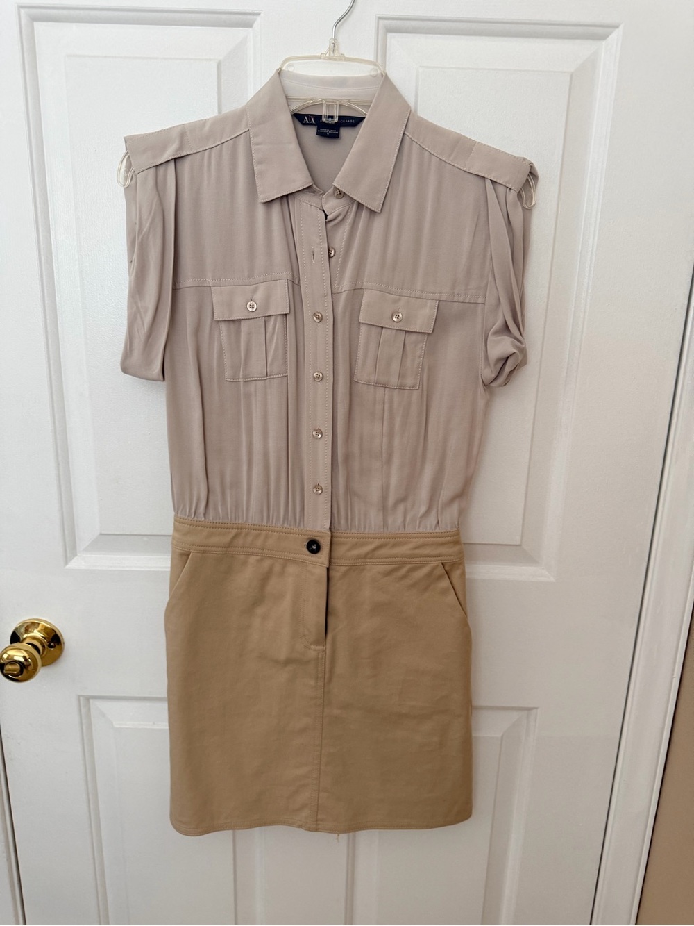 Armani Exchange Two-Tone Beige and Khaki Mini Dress